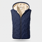 Men's hooded gilet in navy, front view