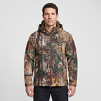 Men's camo softshell jacket in Leaf Camo worn by a model