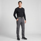 Men's fleece lined walking trousers in Dark Grey, full-length studio view on a man