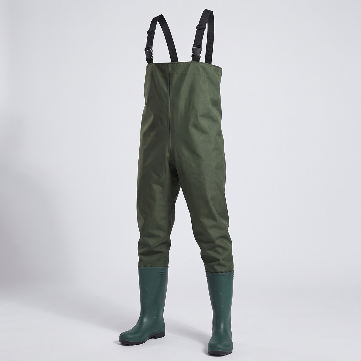 Fishing waders with boots front view