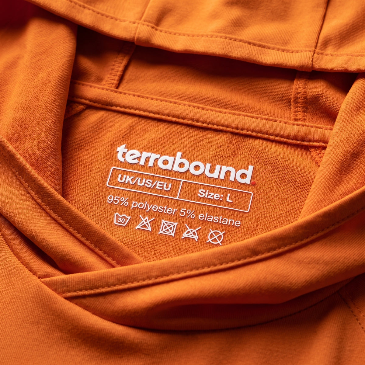 Terrabound neck label printed inside the back neck of the Men's UPF 50+ Sun Hoodie