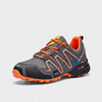 Terrabound Men's Trail Shoes - Grey/Orange 3/4 angle showing toe cap and lacing