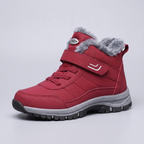 Fur lined winter boot in Crimson, three-quarter view