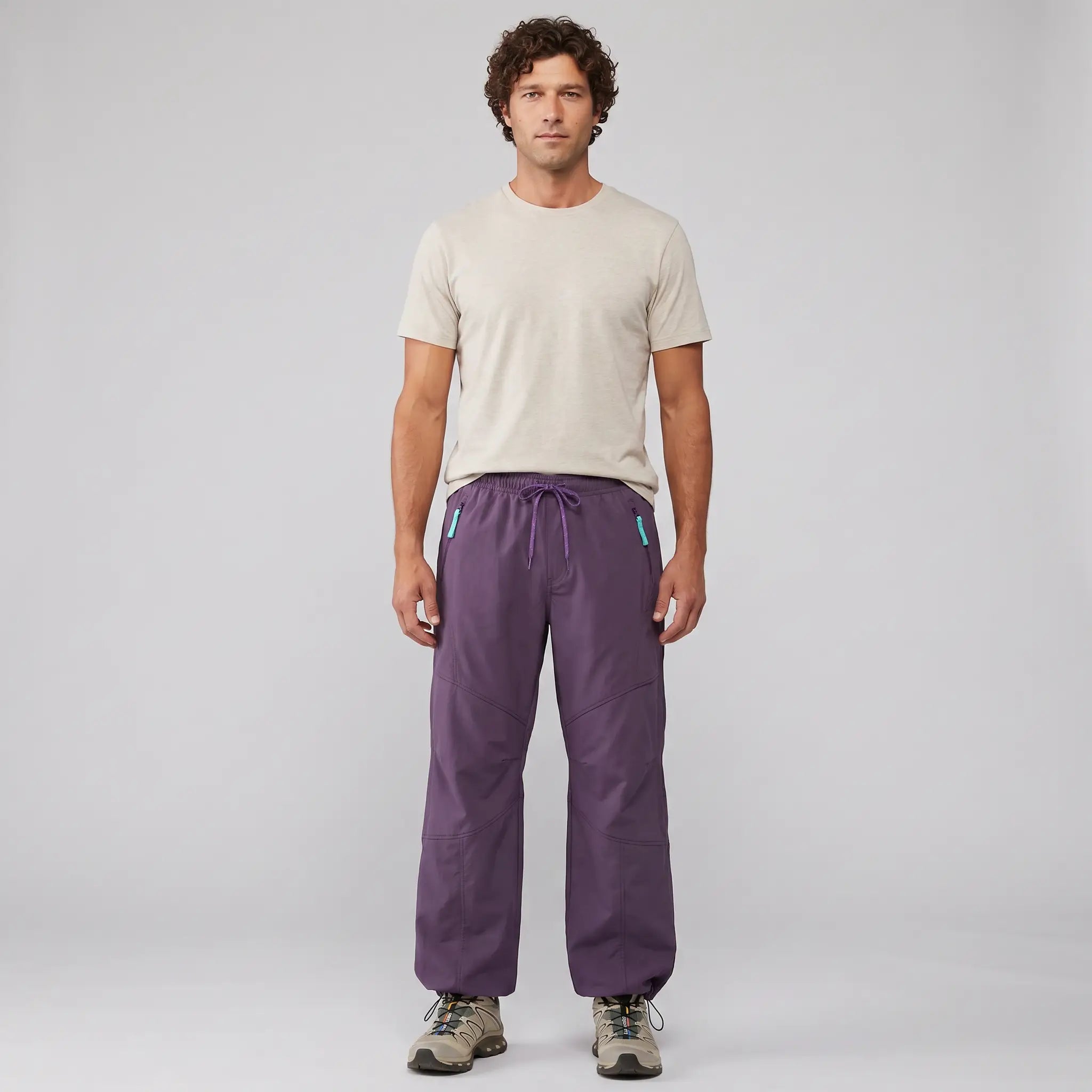 Softshell trail trousers worn, full length