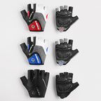 Half finger cycling gloves shown in all three colourways, red, blue and black