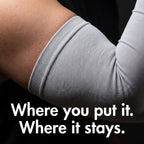 Close up of the elasticated band gripping the upper arm without rolling down