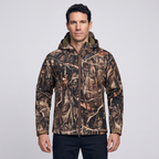 Men's camo softshell jacket in Reed Camo worn by a model