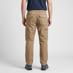 Dark Khaki combat trousers, back view, elastic waist all round and two flapped rear pockets