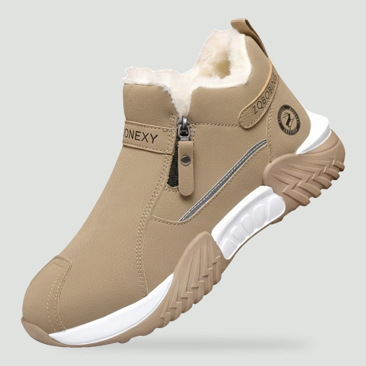 Men's fur lined boots in Khaki with fleece lining and side zip
