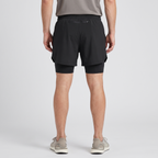 Back view of the Black 2 in 1 running shorts showing the zipped rear pocket