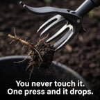 One press of the pedal ejects the weed and root into the bucket
