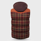 Burgundy Check hooded gilet - back view with corduroy yoke