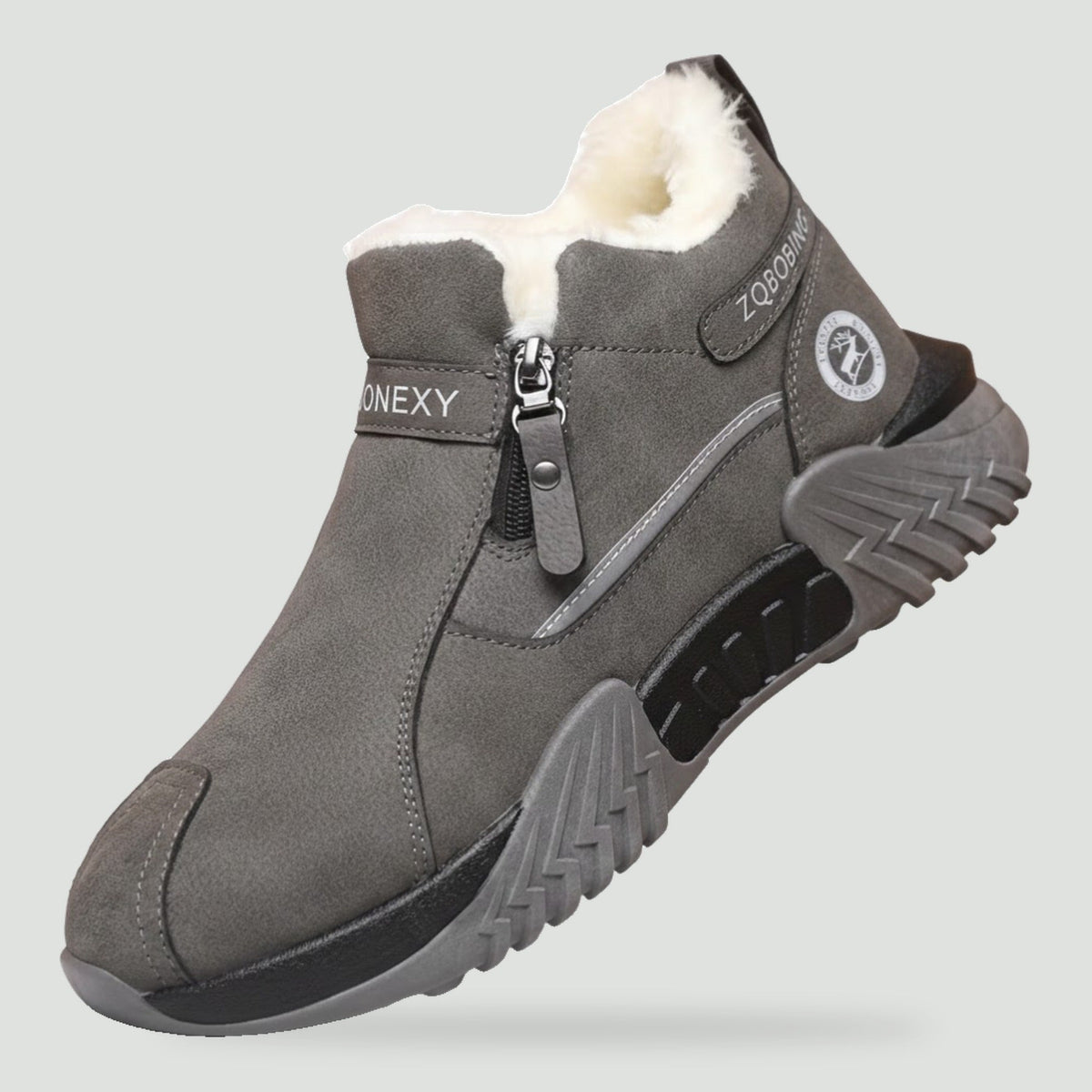Men's fur lined boots in Grey with fleece lining and side zip