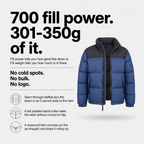 700 fill power and 301 to 350 grams of down fill explained alongside the jacket