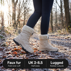 Faux fur fold-over cuff, UK 2 to 8.5 in half sizes, lugged rubber outsole