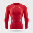 Men's long sleeve running top in Red, front view