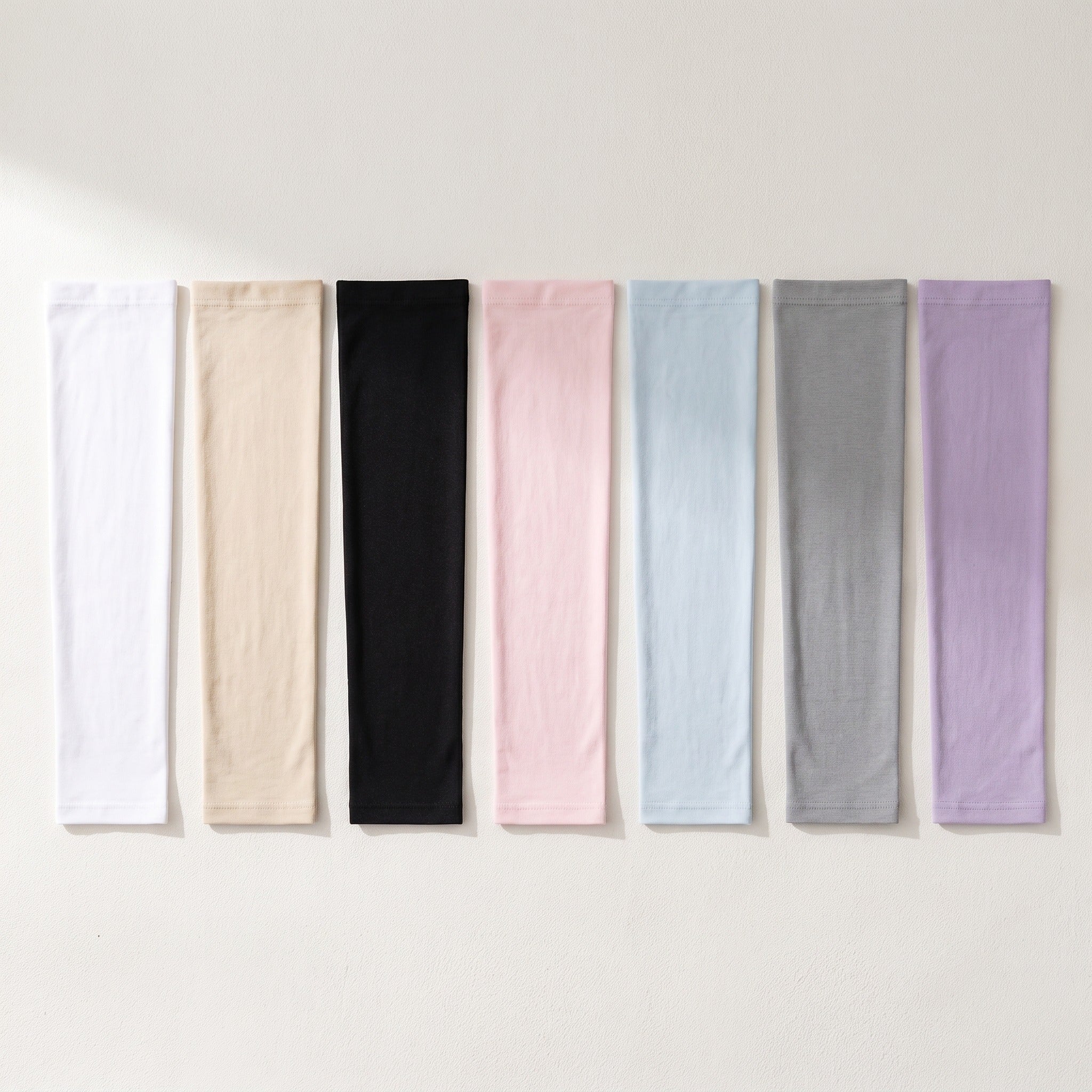 All seven arm sleeve colourways laid out in a row