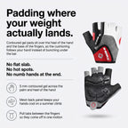 How the contoured gel padding sits under the heel of the hand to prevent numb hands