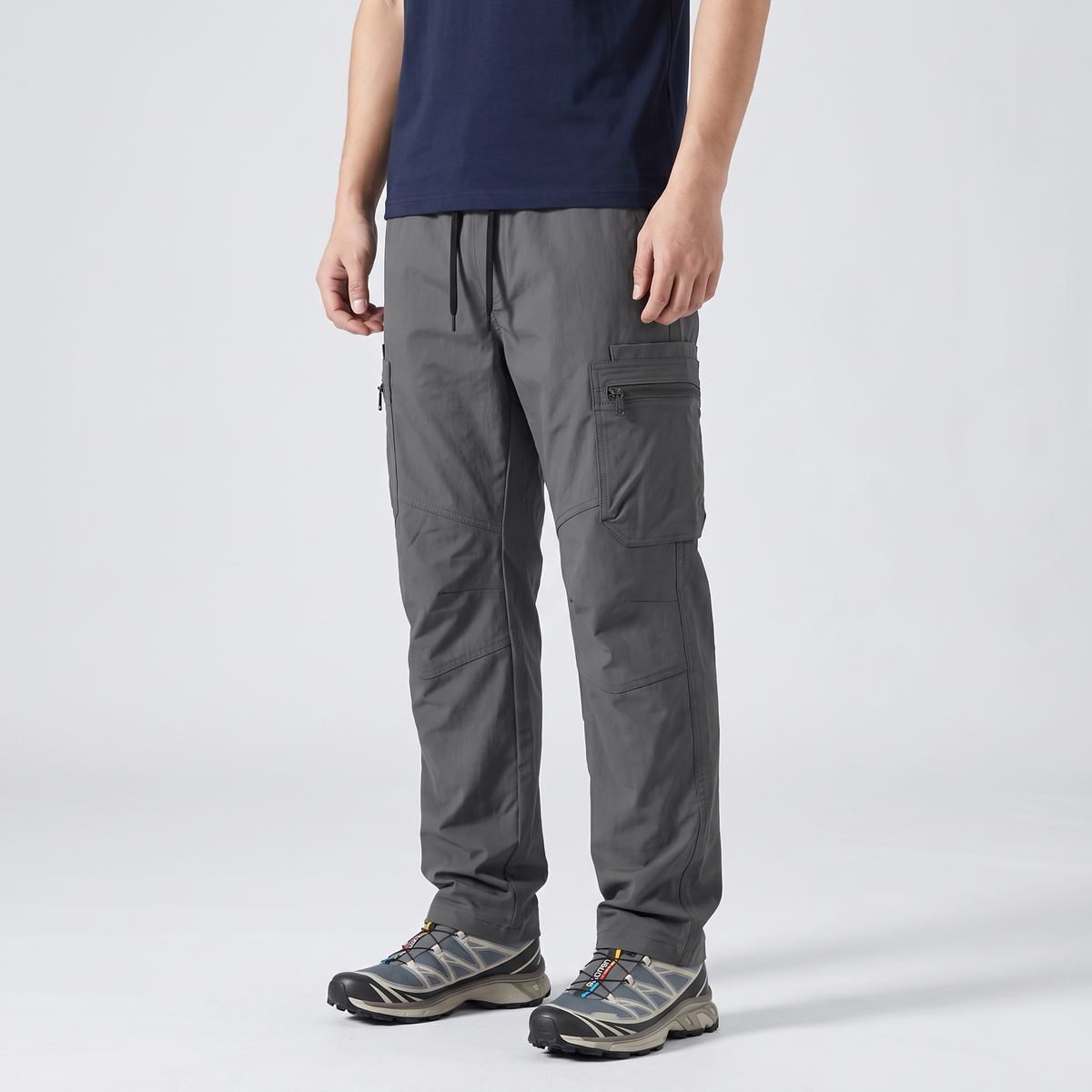 Dark Grey combat trousers, three-quarter view