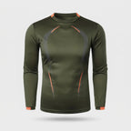 Men's long sleeve running top in Olive Green, front view