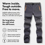 Men's fleece lined walking trousers, features: fleece lining, water-resistant shell, zipped pockets