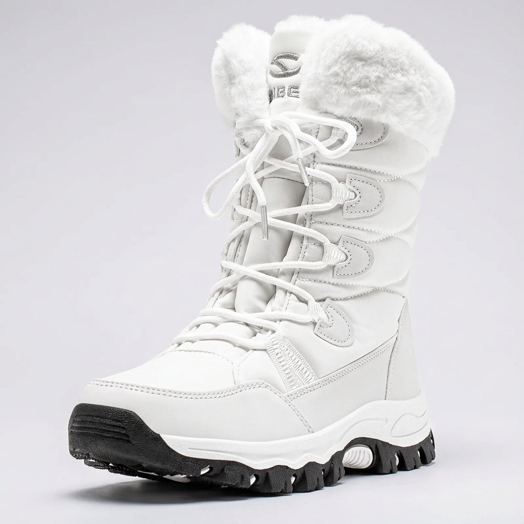 Women's insulated snow boots in White with faux fur cuff