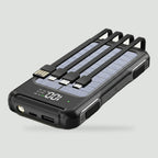 Solar power bank in Black with four built-in cables