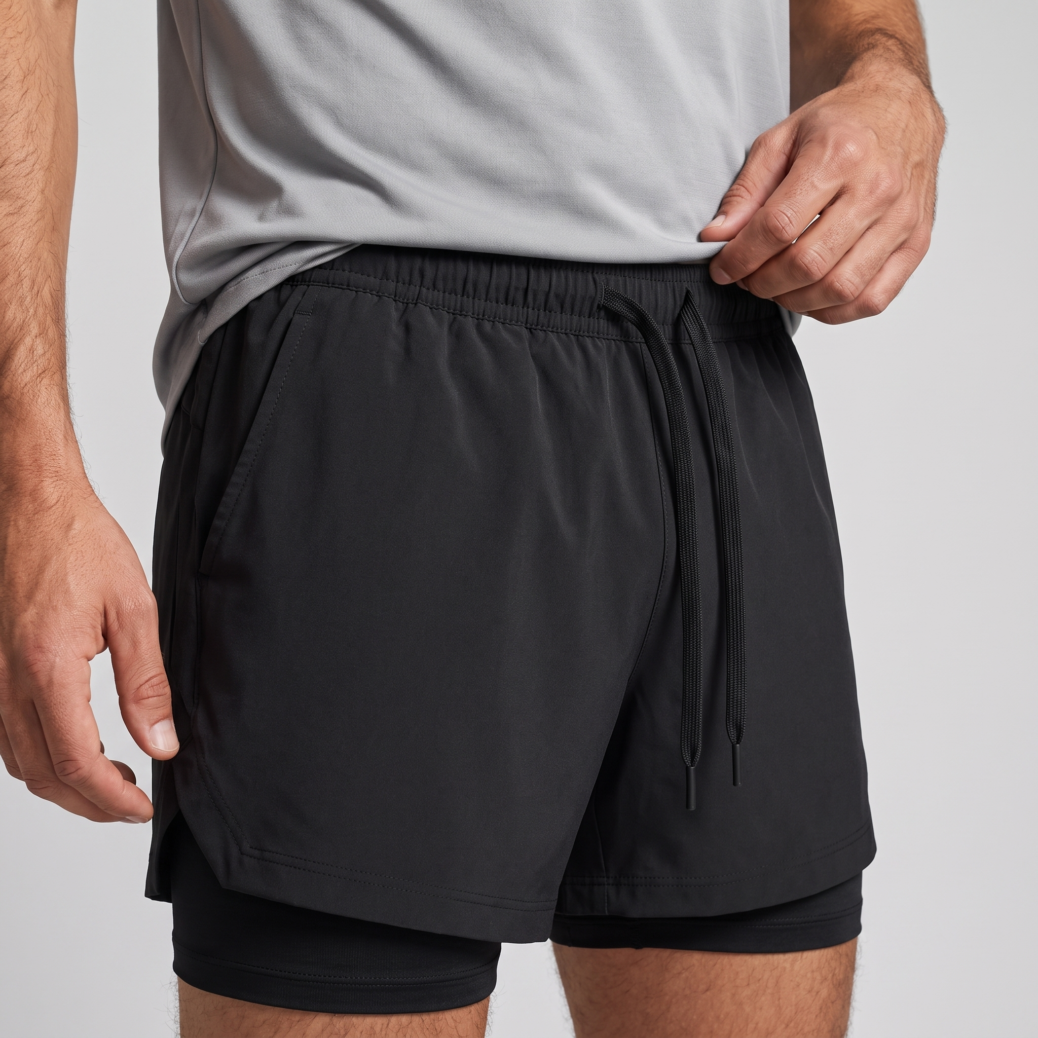 Close-up of the elasticated waistband and flat black drawcord