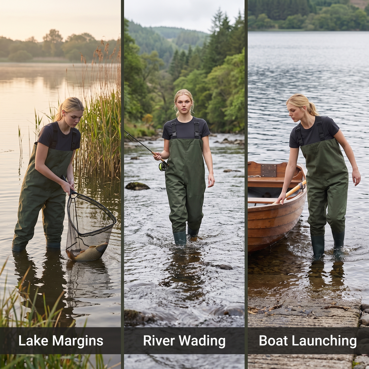Waders for lake margins river wading and boat launching