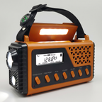 Portable radio with Bluetooth in orange, AM FM SW radio with fold-up reading light, torch and compass carry strap