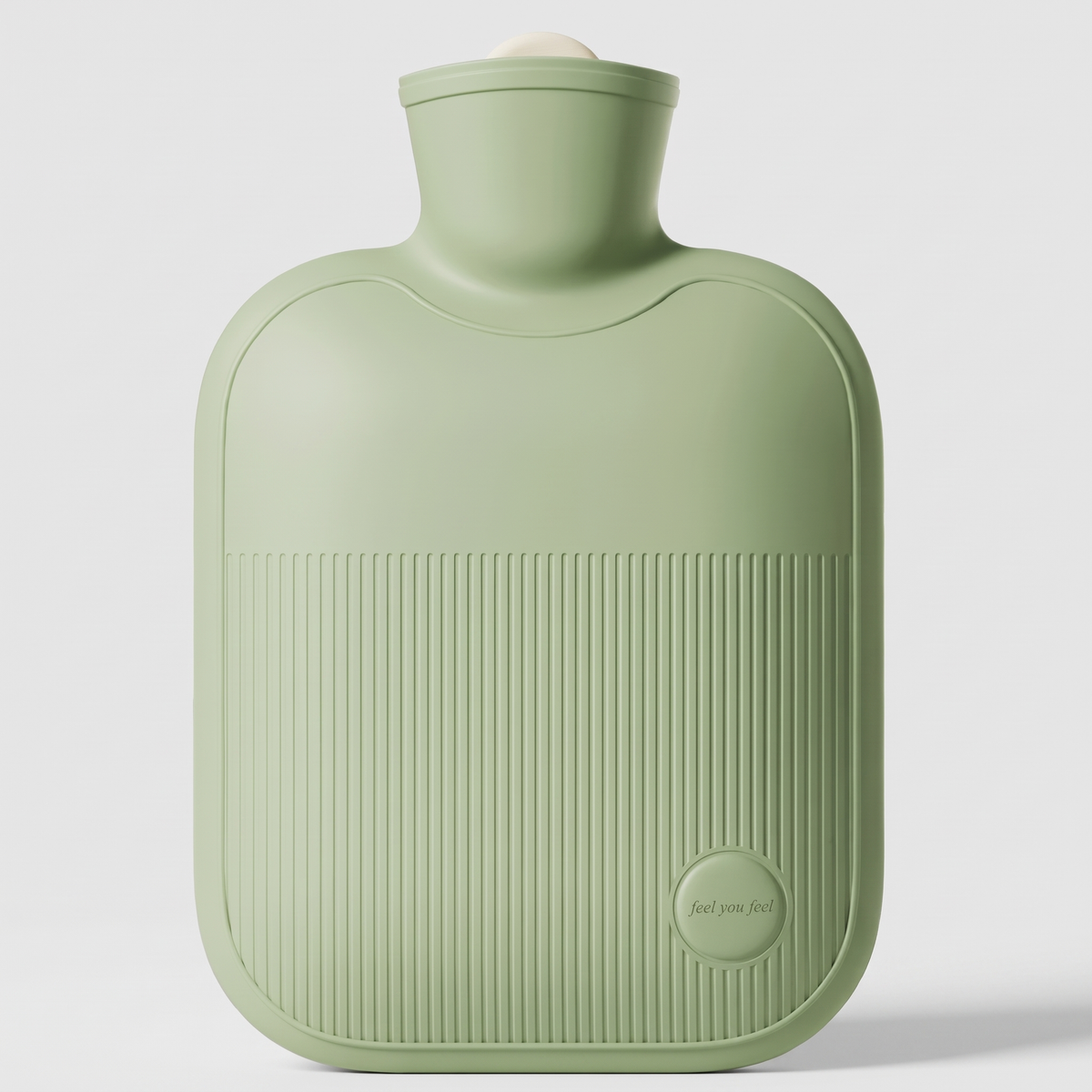 Large 2 litre hot water bottle in Sage Green with a ribbed lower half
