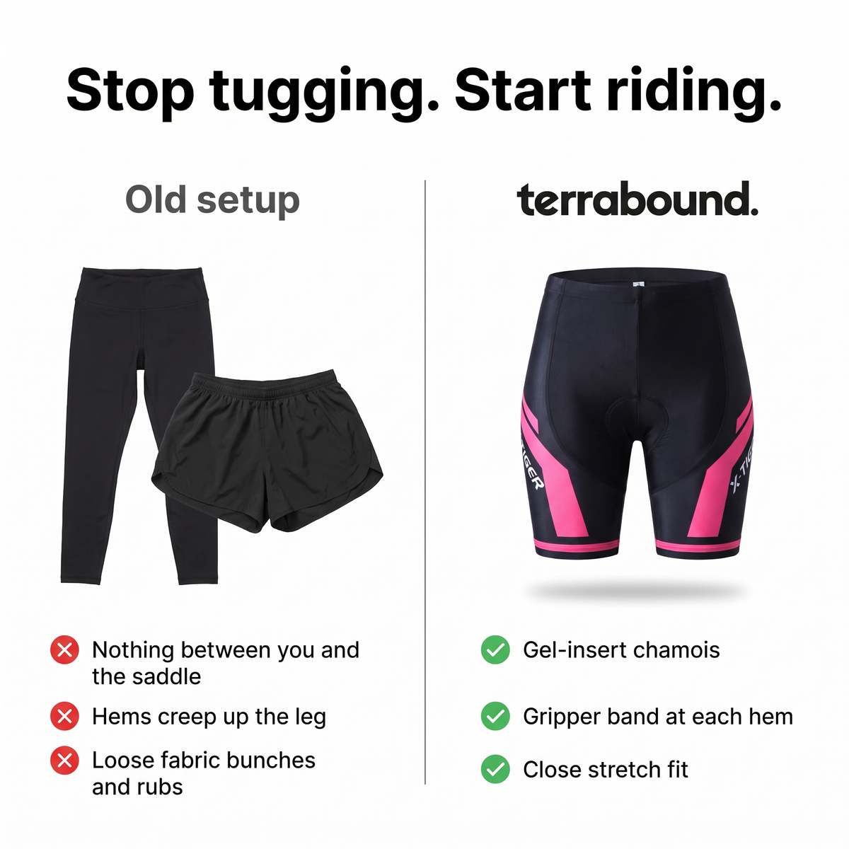 Gym leggings and loose shorts compared with the padded Women's Cycling Shorts