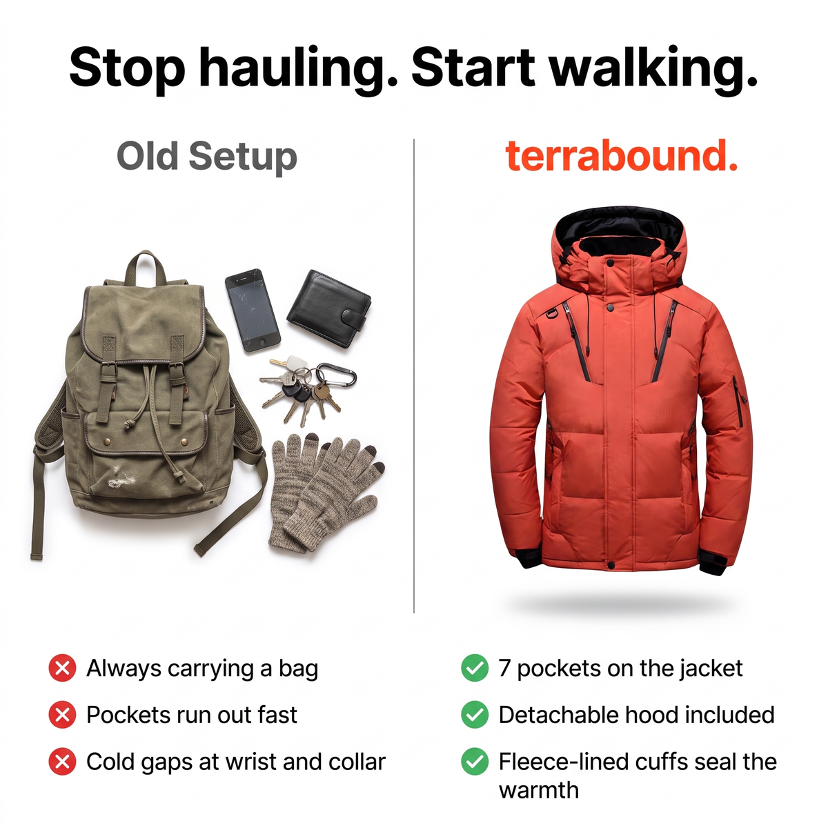 Men's Puffer Jacket - Old Setup vs terrabound.