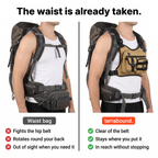 A waist bag compared with the chest bag, both worn with a rucksack