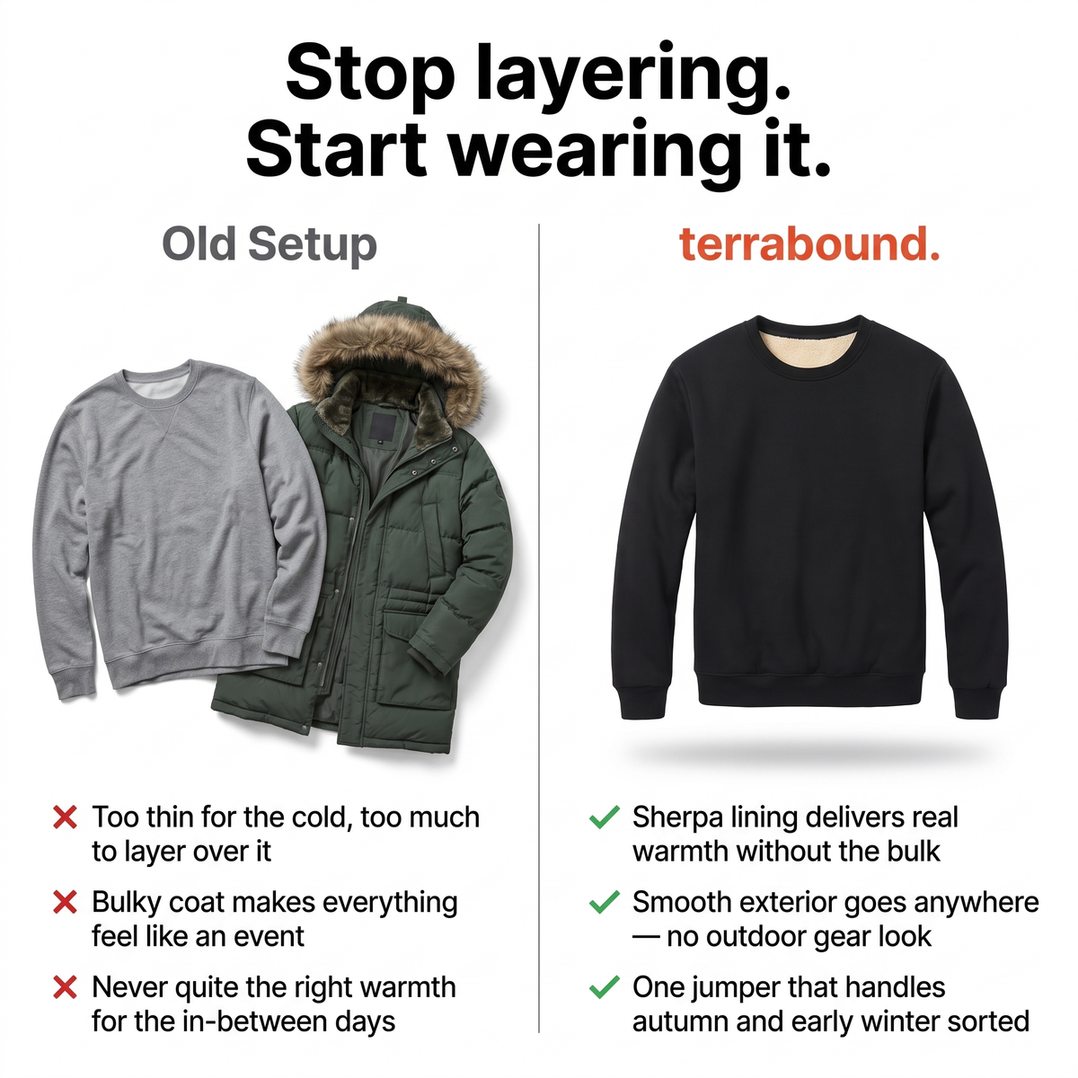 Old layering setup vs Terrabound sherpa jumper - stop layering start wearing