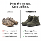 Worn-out trainers compared with the Men's Walking Boots