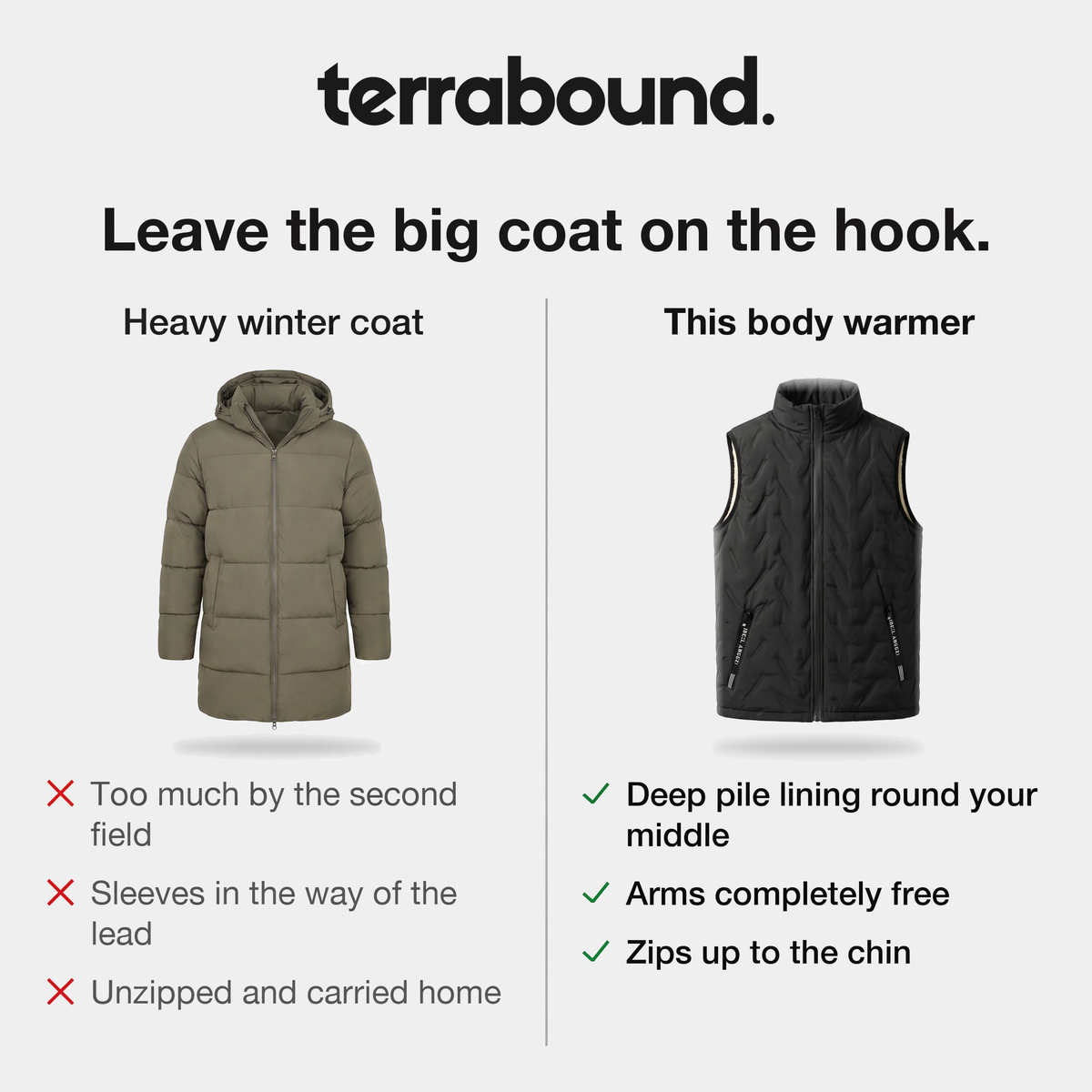 Heavy winter coat compared with the fleece lined body warmer