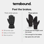 Thick padded winter gloves compared with these slim touchscreen cycling gloves