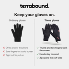 Ordinary knitted gloves compared with zip cuff touchscreen gloves