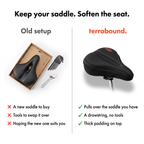 Comparison: a new saddle and tools versus the Terrabound padded seat cover over your own saddle