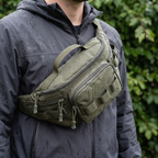 Water-resistant nylon bum bag in light rain