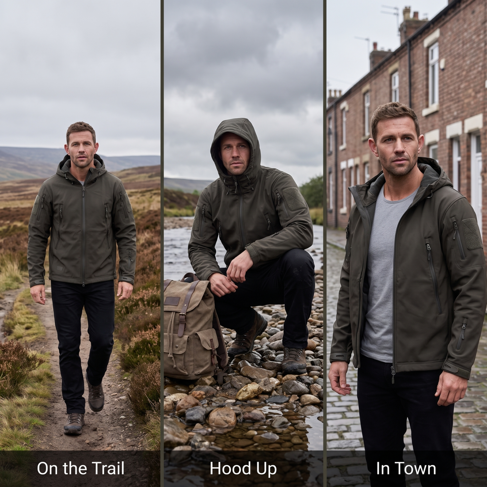 Mens Softshell Jacket – Fleece Lined Hooded Military Style Coat with Zip Pockets