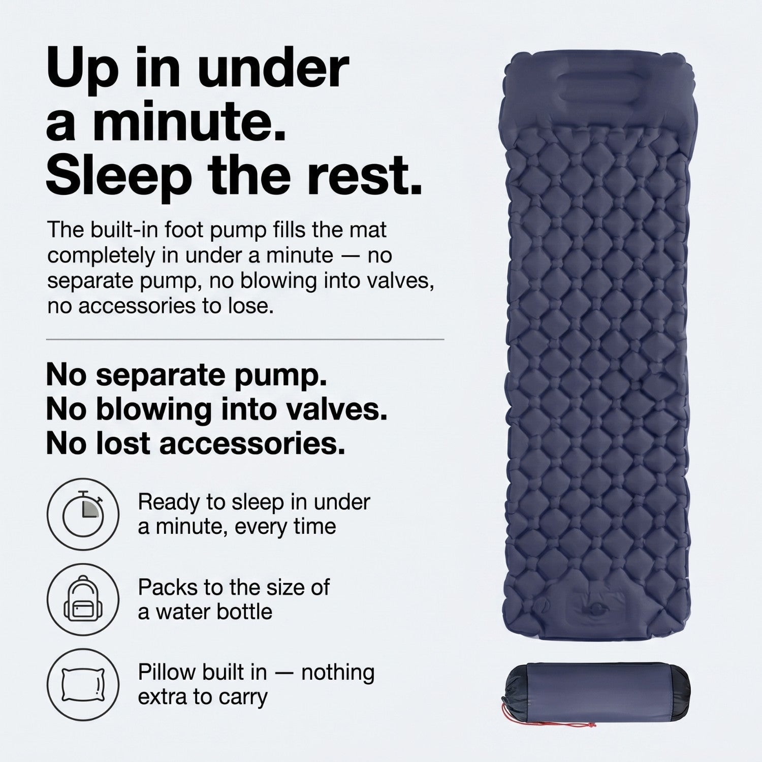 Camping Sleeping Mat - Built-In Foot Pump - Inflatable Mat with Pillow