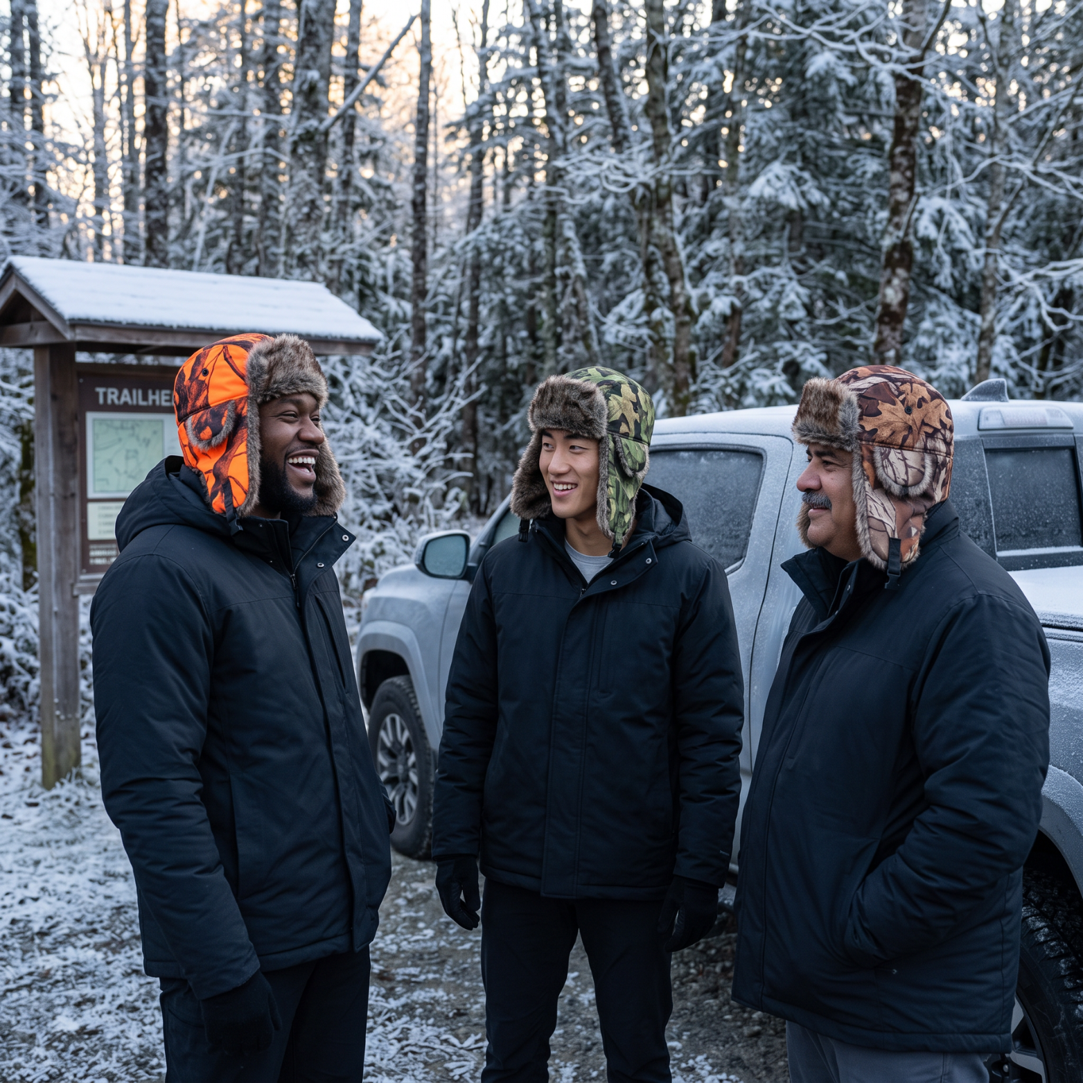 Camouflage Trapper Hat – Faux-Fur Lined Winter Hat with Ear Flaps and Chin Strap