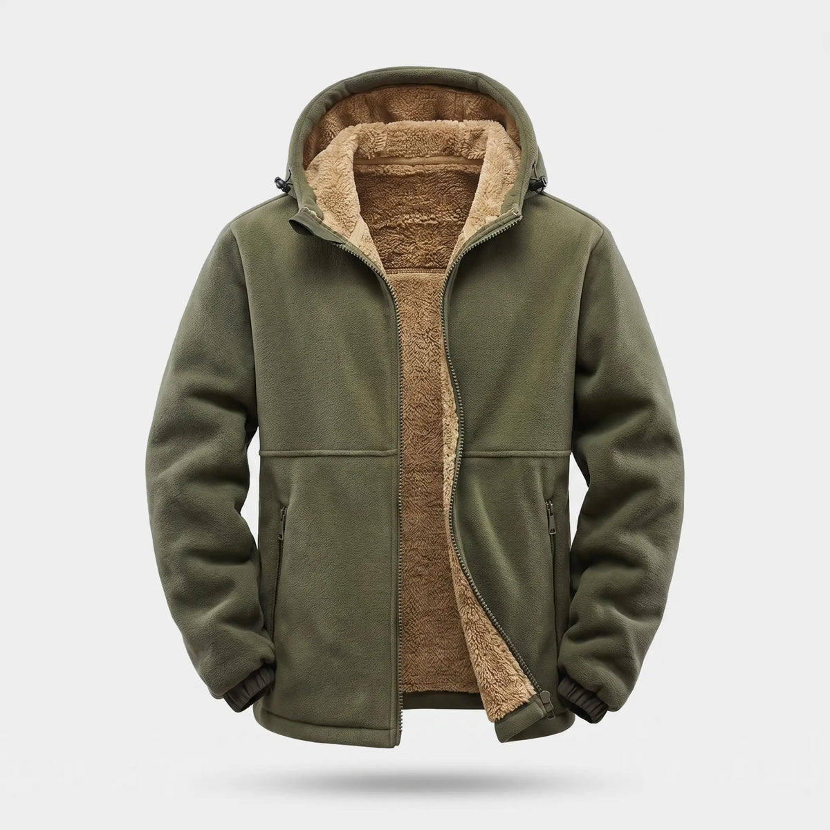 Men's sherpa jacket in Army Green - front view