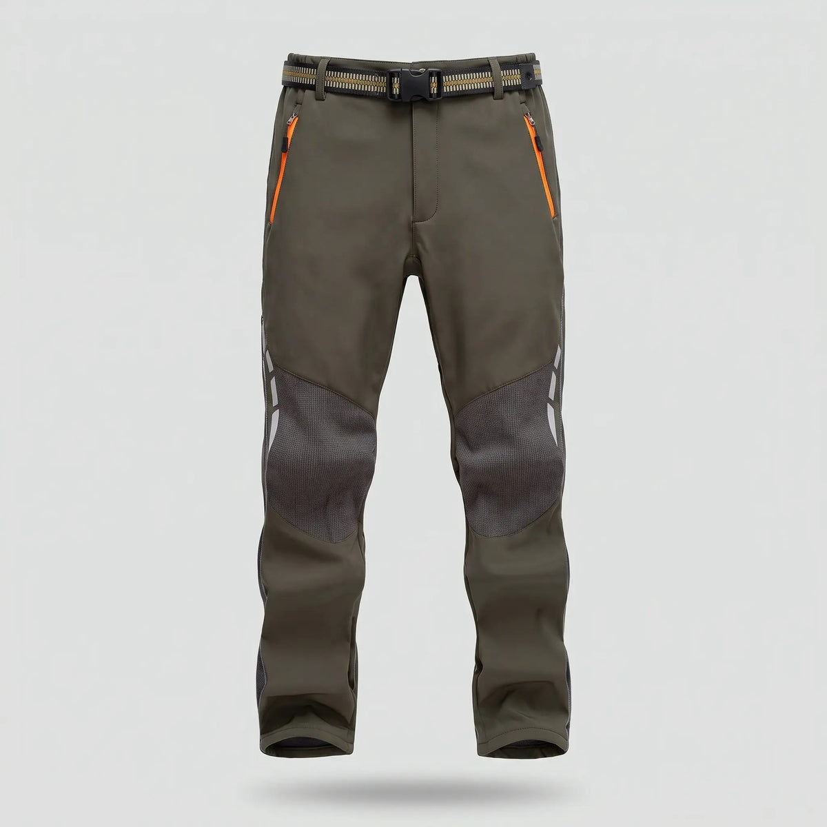 Men's fleece lined walking trousers in Olive, product shot