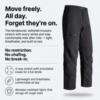 Feature panel: 4-way stretch with articulated knees