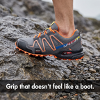 Outsole grip on wet rock, trail shoe in action