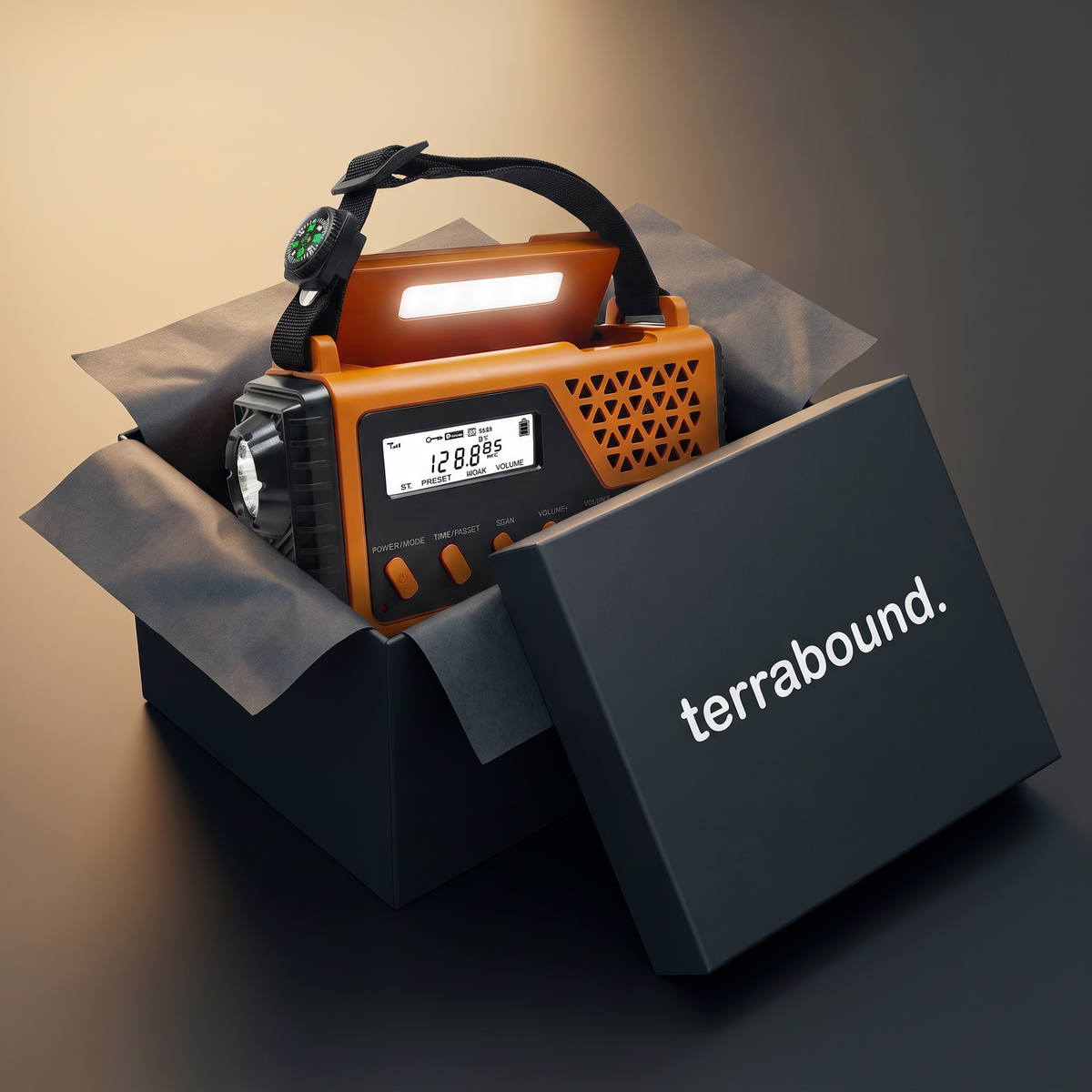Portable radio in a terrabound gift box