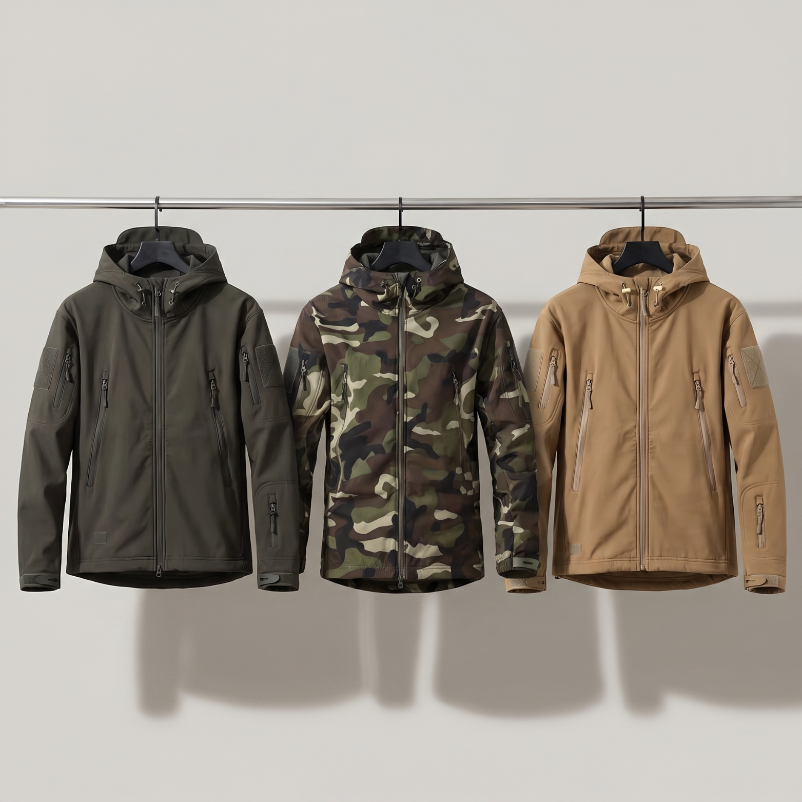 Mens Softshell Jacket – Fleece Lined Hooded Military Style Coat with Zip Pockets